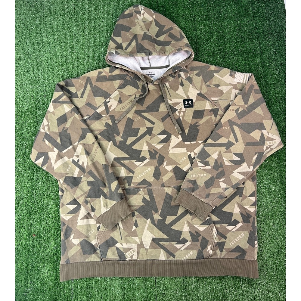 Under Armour Freedom USA Geometric Camo Hoodie Mens XXL Green Brown Fleece